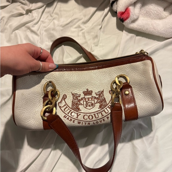 Juicy Couture REAL LEATHER White and Brown Barrel Bag - Picture 1 of 5